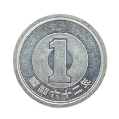 close - up 1 japanese yen coin isolated on white background