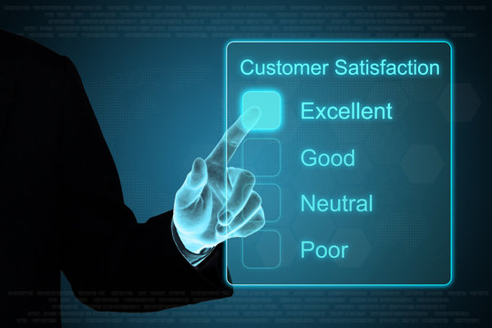 business hand clicking customer satisfaction on touch screen