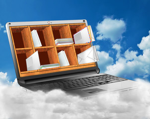 Cloud, Notbook mit E-Mail, Postfach