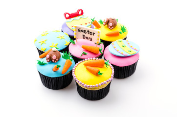 Easter cupcakes isolated white background