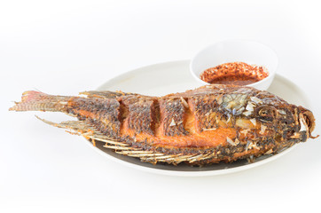 Deep Fried Tilapia fish fried with sauce spicy