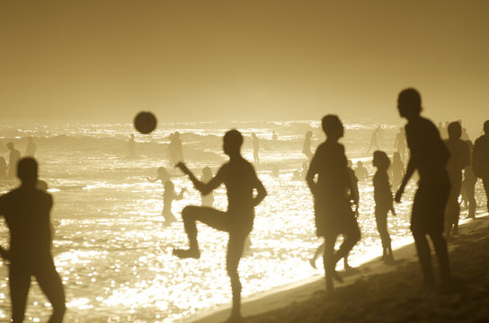 Brazilians Playing Beach Football Altinho Keepy Uppy Soccer Rio