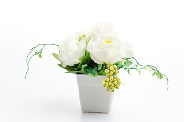 Plastic flower vase isolated white background