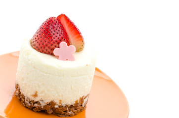 Strawberry cheesecake isolated on white background