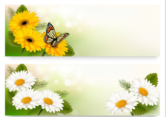 Summer banners with colorful flowers and butterfly. Vector. © ecco