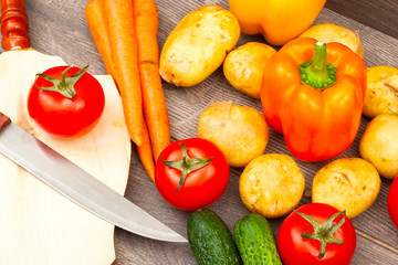 fresh vegetables on a wooden table