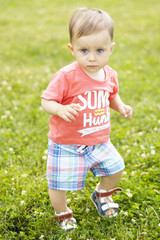 Cute small boy on grass