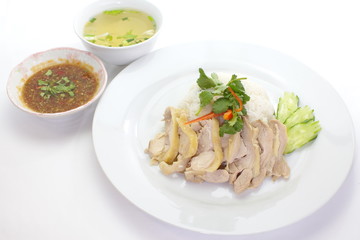 Chicken rice set with soup and sauce