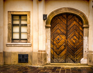 Architectural elements of the old European-style doors
