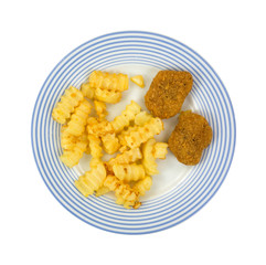 Fried chicken pieces with french fries