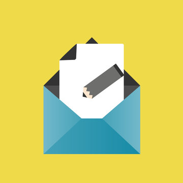 Vector icon Pencil, letter, envelope, paper