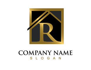 Gold letter R house logo