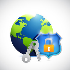 globe and shield security illustration design