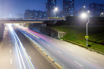 Empty freeway at night