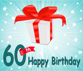 60 year Happy Birthday Card with gift and colorful background