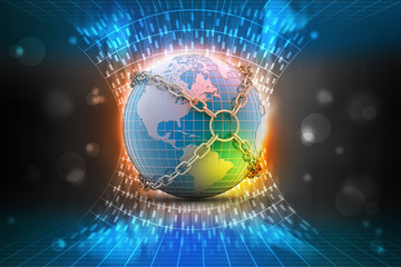 Earth globe close in chain