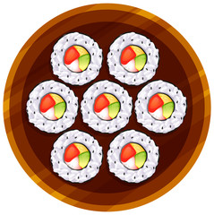 A topview of the sushi at the table