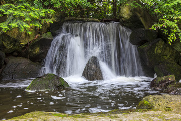 artificial waterfall in japanese garden called otoko-daki.