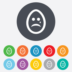 Sad egg face with tear sign icon. Crying symbol.