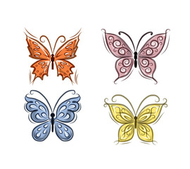 Fototapeta na wymiar Set of ornamental butterflies for your design