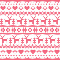 Winter, Christmas red seamless pixilated pattern with deer