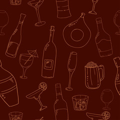Wine and cocktail seamless background.