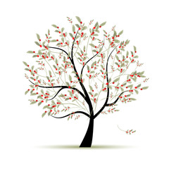 Green tree with red berries for your design