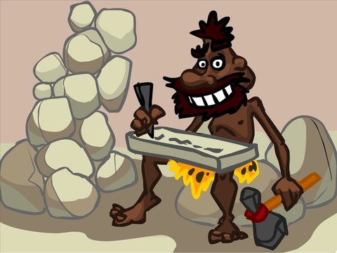 The Illustration Of A Cartoon Caveman In A Desert.