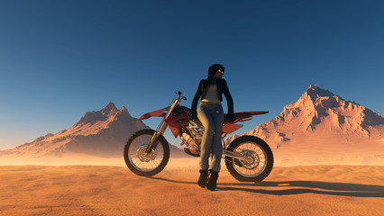Fototapeta na wymiar A girl and a motorcycle