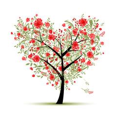 Floral love tree for your design, heart shape