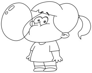 Outlined girl blowing bubble from gum