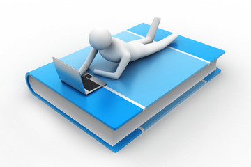 3d man lying on book with laptop