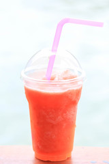 Strawberry juice on Wooden table
