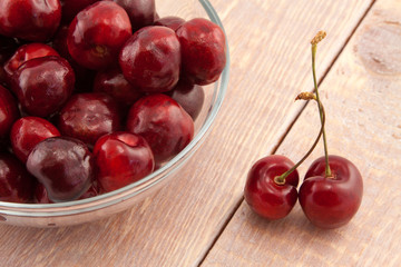 Bowl with ripe cherries