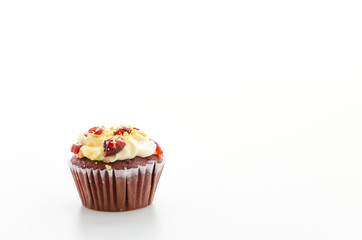 Red cupcake velvet isolated white background