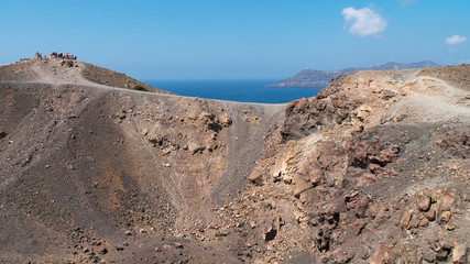 Crater of volcano Nea Kameni in Santorini