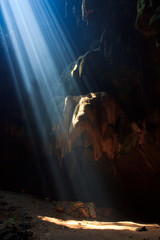 Sunbeam into the cave at the national park, Thailand