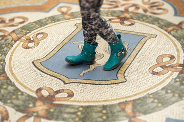 Torino's bull at the Galleria Vittorio Emanuele, Milan, Italy.