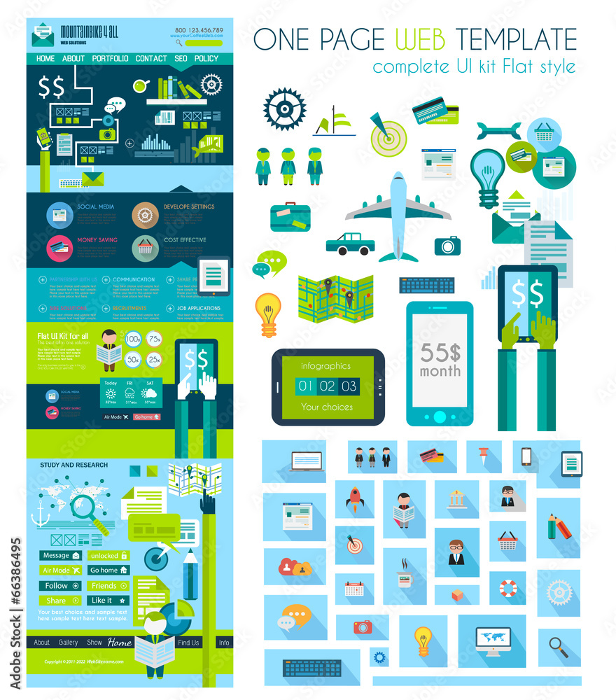 Poster one page website flat ui design template