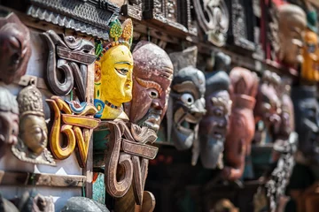 Poster Souvenir masks at Nepal market © pikoso.kz