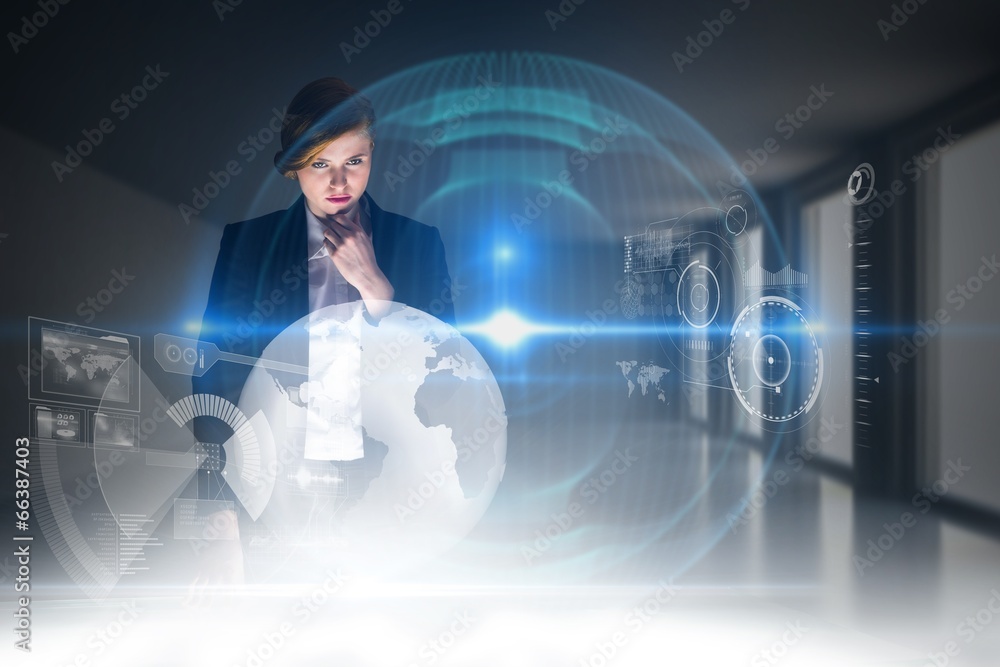 Aufkleber composite image of redhead businesswoman using interactive desk