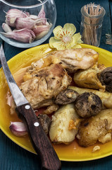 potatoes with meat fried with mushrooms