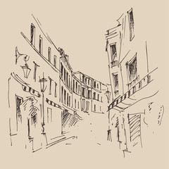 streets in Paris, France, vintage engraved illustration