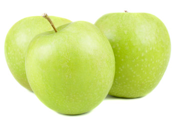 Several green apples isolated on white