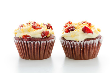 Red cupcake velvet isolated white background