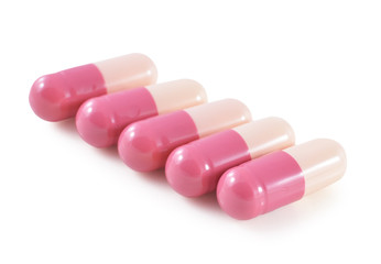 medical capsules on white background.