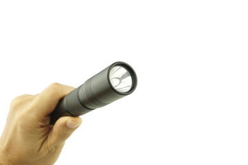 Man holding flashlight show front isolated