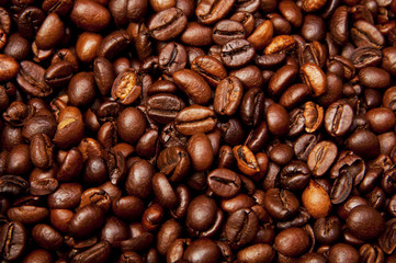 Brown coffee, background texture. roasted coffee beans