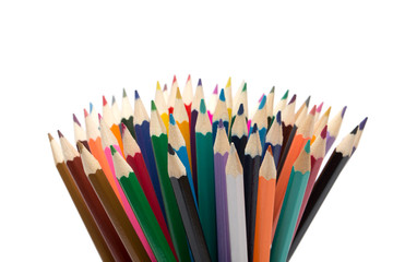 Colour pencils isolated on white background close up