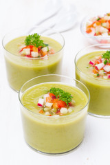 green soup with fresh vegetables, top view